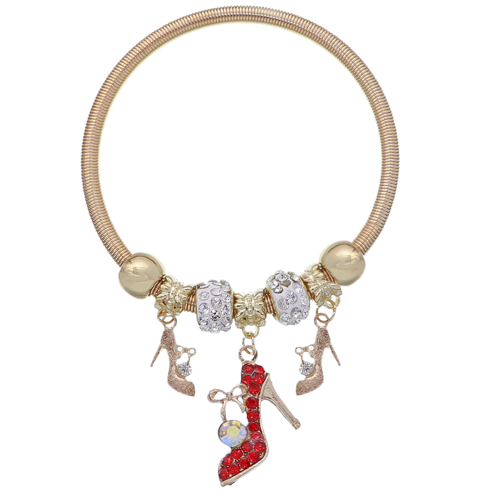 Red Fireball High Heel Shoe Charm Stretch Bracelet