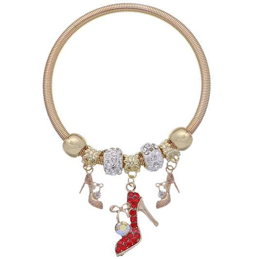 Red Fireball High Heel Shoe Charm Stretch Bracelet