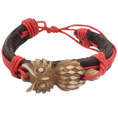 Red Faux Leather Hoot Owl String Bracelet