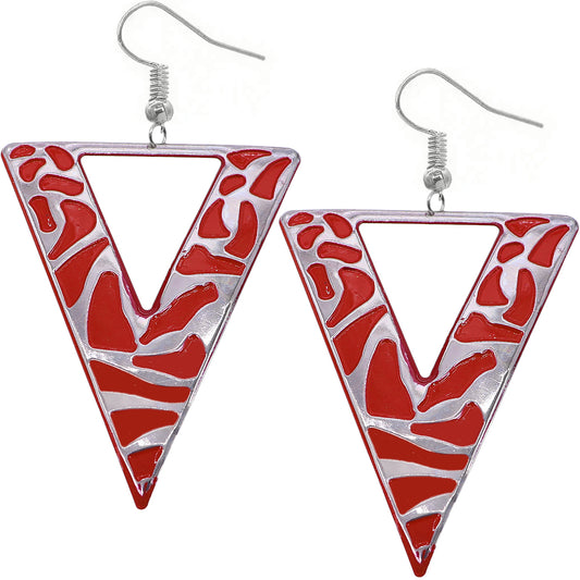 Red Inverted Triangle Geometric Earrings