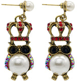 Red Iridescent Faux Pearl Owl Dangle Earrings
