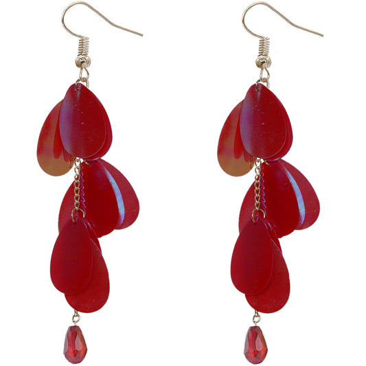 Red Iridescent Long Teardrop Chain Earrings