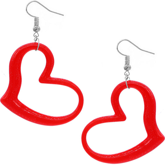 Red Large Glitter Heart Earrings