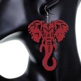 Red Large Elephant Trunk Wooden Earrings