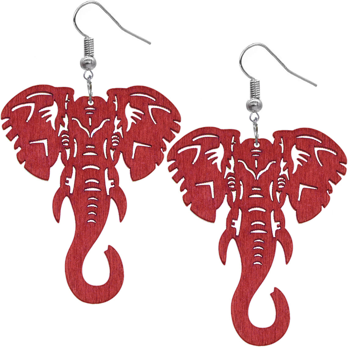 Red Large Elephant Trunk Wooden Earrings