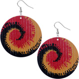 Black Red Wooden Spiral Pattern Earrings