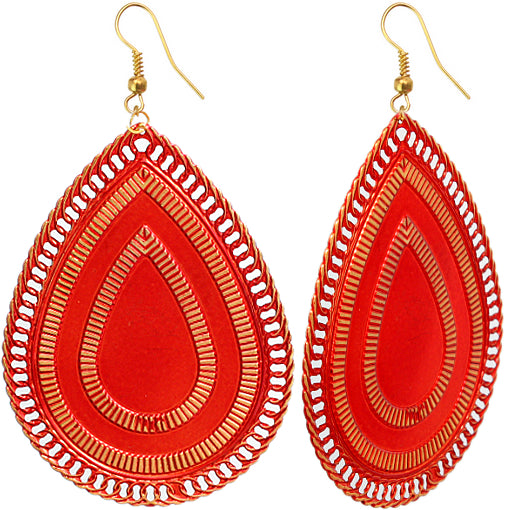 Red Extra Large Reflection Teardrop Earrings