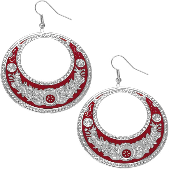 Red Large Texture Design Hoop Earrings