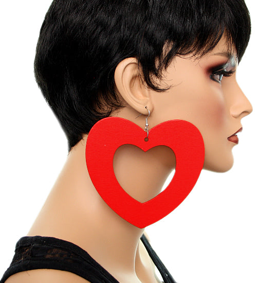 Red Gigantic Big Heart Earrings