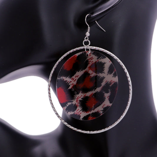 Red Leopard Print Acrylic Hoop Earrings