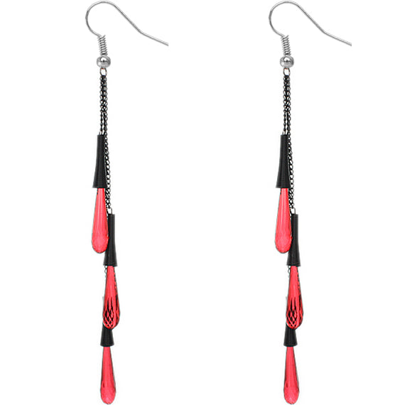 Red Long Transparent Cascade Earrings