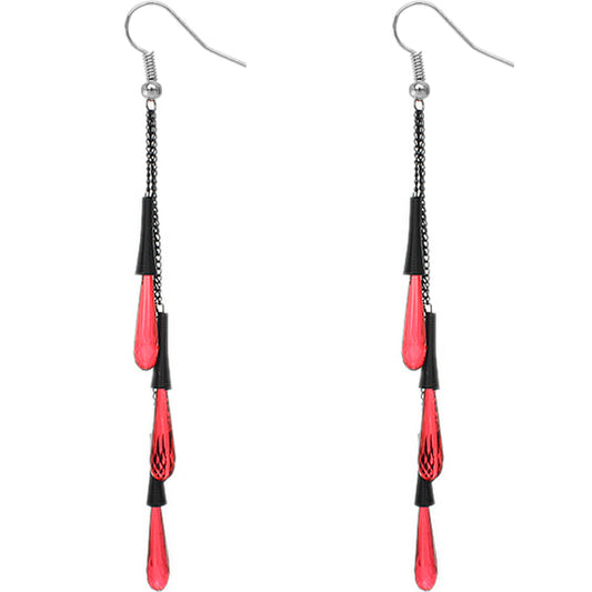 Red Long Transparent Cascade Earrings