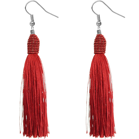 Red Long Wrap Tassel Earrings