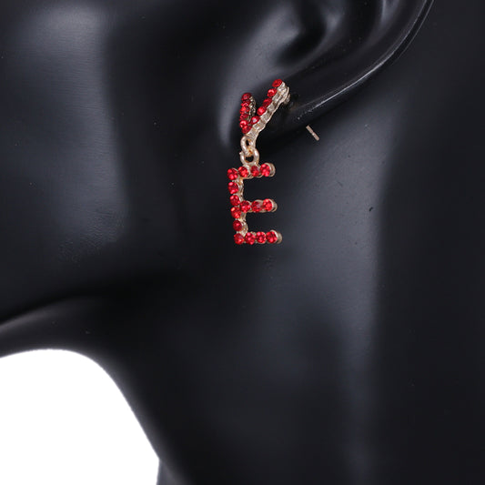 Red Love Letter Rhinestone Dangle Earrings