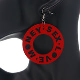 Red Money Sex Love Wooden Earrings