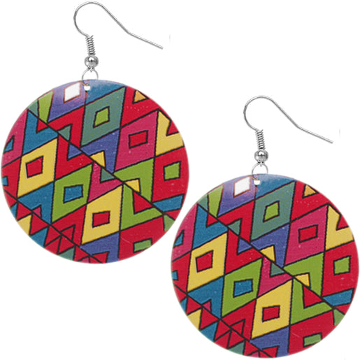 Red Multicolor Geometric Earrings