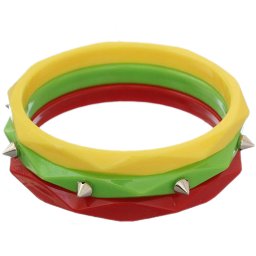Red Green Multicolor Spike Stacked Bracelets