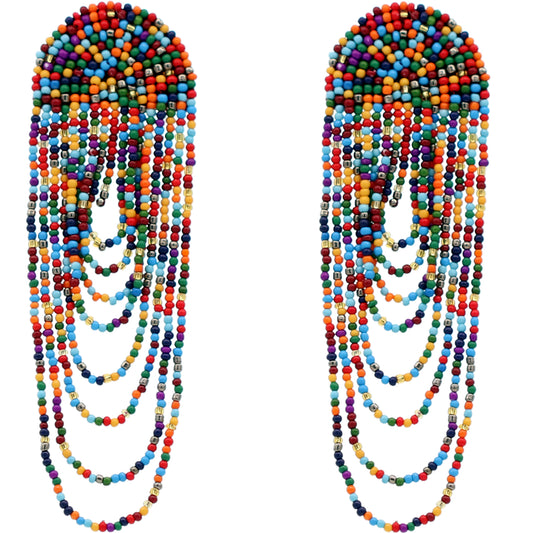 Blue Multicolor Long Seed Bead Earrings