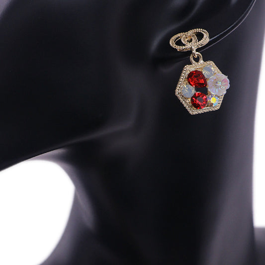 Red Faux Gemstone Double Circle Post Earrings
