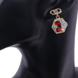 Red Faux Gemstone Double Circle Post Earrings