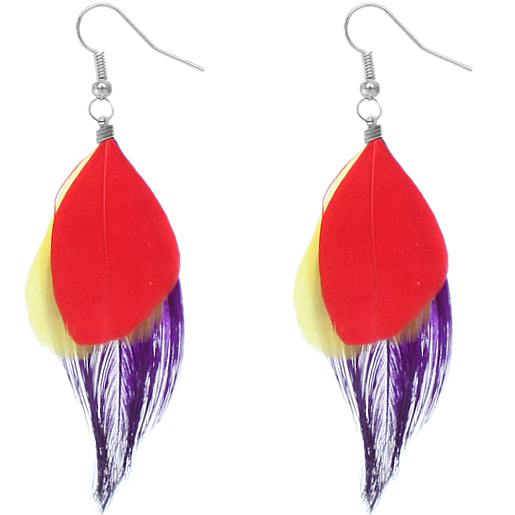 Red Multicolor Feather Drop Earrings