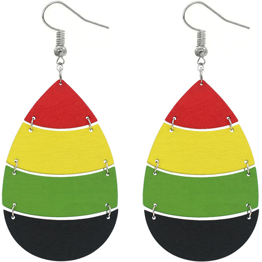 Multicolor Teardrop Wooden Earrings