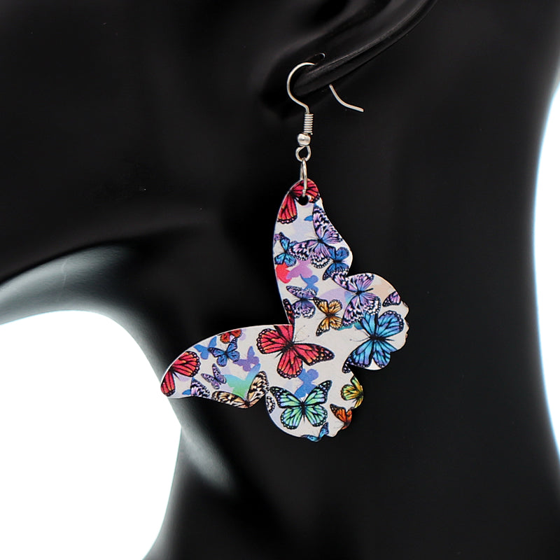 Red Multicolor Butterfly Wooden Mini Earrings
