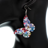 Red Multicolor Butterfly Wooden Mini Earrings
