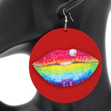Red Multicolor Big Lip Wooden Earrings