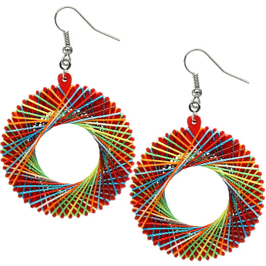 Red Multicolor Woven Thread Hoop Earrings