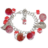 Red Murano Glass Heart Charm Chain Link Bracelet