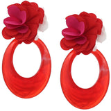 Red Oval Floral Resin Earrings