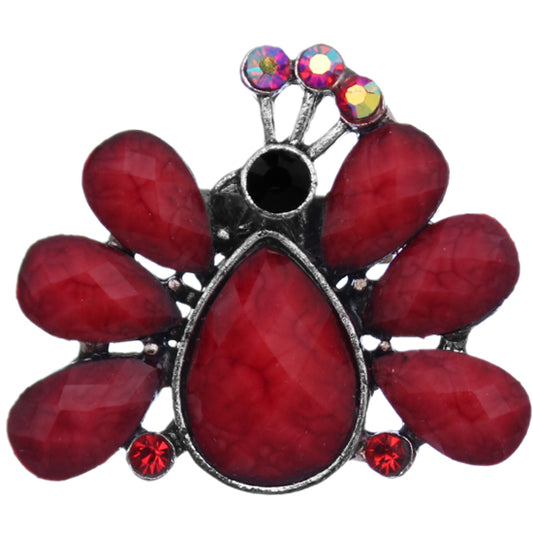 Red Large Beaded Peacock Adjustable Ring