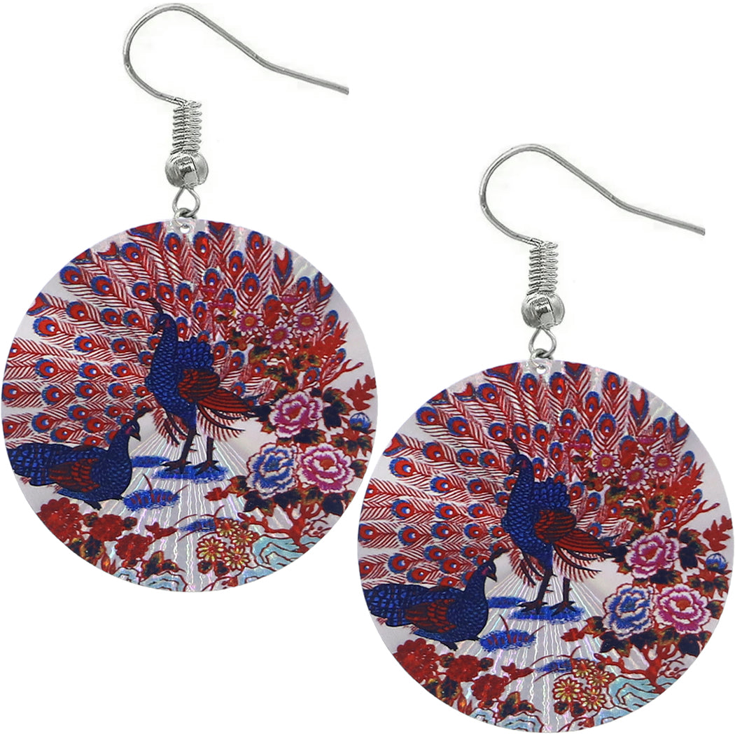 Red Indian Peafowl Peacock Thin Earrings