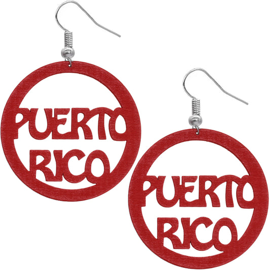 Red Puerto Rico Word Wooden Hoop Earrings