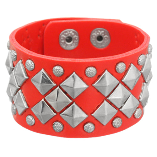 Red Faux Leather Pyramid Snap Bracelet