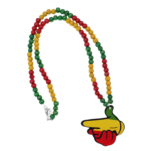 Rasta Finger Gun Wooden Bead Necklace