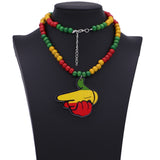 Rasta Finger Gun Wooden Bead Necklace