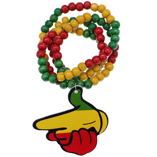 Rasta Finger Gun Wooden Bead Necklace