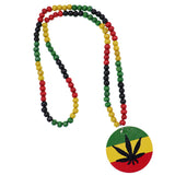 Rasta Marijuana Leaf Wooden Bead Necklace
