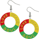 Yellow Multicolor Rasta Love Peace Soul Wood Earrings