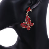 Red Butterfly Rhinestone Dangle Earrings