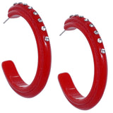 Red Glossy Rhinestone Hoop Earrings