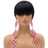 Red Rhinestone Long Mesh Flat Earrings