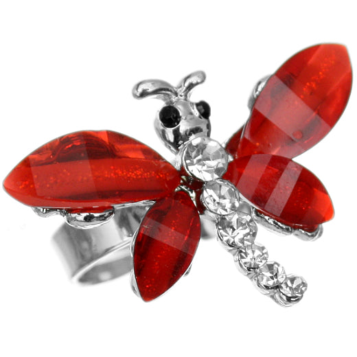 Red Rhinestone Mini Butterfly Adjustable Ring