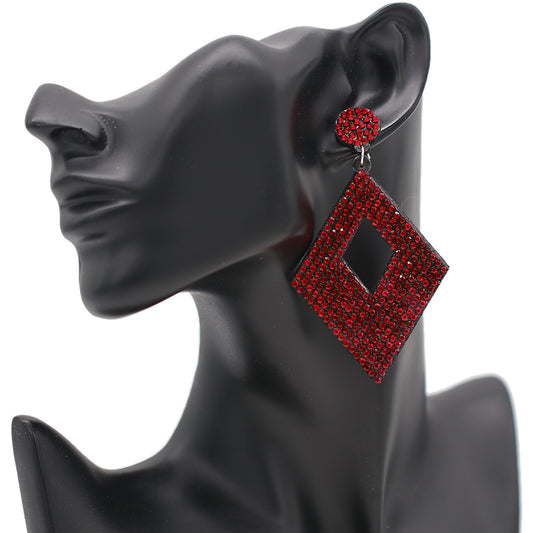 Red Rhinestone Rhombus Felt Earrings