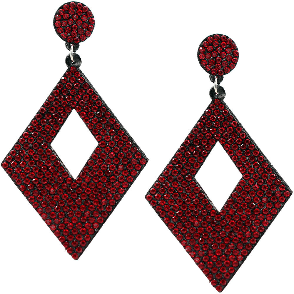 Red Rhinestone Rhombus Felt Earrings