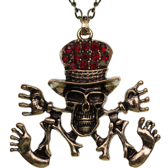 Red Rhinestone Skeleton Charm Necklace