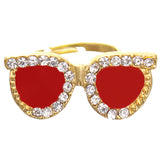 Red Rhinestone Midi Sunglasses Adjustable Ring