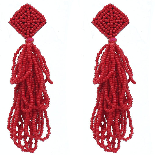 Red Seed Bead Statement Earrings